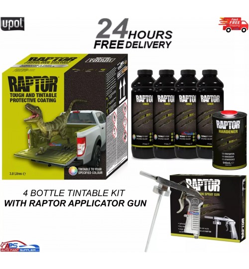 UPOL RAPTOR BED LINER TOUGH COATING U-POL 3.8L KIT W/APPLICATOR GUN/1 *TINTABLE*
